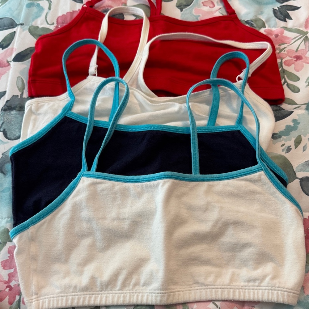 Cotton-Blend Cami Bralette Set - Red, White & Navy  Size 34